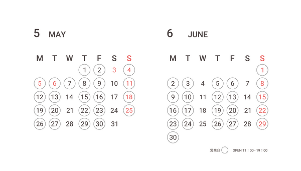SHOWROOM | 5月・6月の営業日